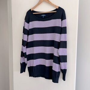 cotton blend relaxed fit crew neck striped sweater